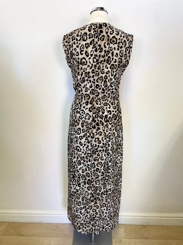 RAEY LEOPARD PRINT SILK SLEEVELESS MIDI DRESS SIZE 8