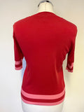 LK BENNETT MICHI RED & PINK SHORT SLEEVED FINE KNIT TOP SIZE S