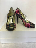 GUESS BY MARCIANO BLACK FLORAL PRINT PEEPTOE HEELS SIZE 4.5/37.5& MATCHING B