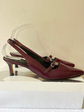 GINA BURGUNDY LEATHER BUCKLE TRIM STRAP SLINGBACK HEELS SIZE 7/40