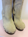 BRAND NEW MICHAEL KORS BEIGE SUEDE STUD TRIM PLATFORM BOOTS SIZE 7/40