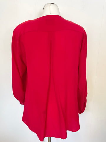 MADELINE PURE SILK RED V NECKLINE 3/4 SLEEVE BLOUSE SIZE 14