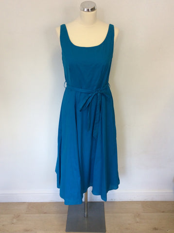 LAURA ASHLEY TURQOUISE SLEEVELESS COTTON TIE BELT DRESS SIZE 12