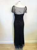 PHASE EIGHT BLACK SEQUINNED EMBELLISHED LONG EVENING DRESS SIZE 10