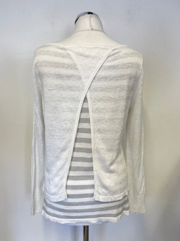 MINT VELVET GREY & WHITE STRIPE  DOUBLE LAYERED FINE LINEN KNIT JUMPER SIZE