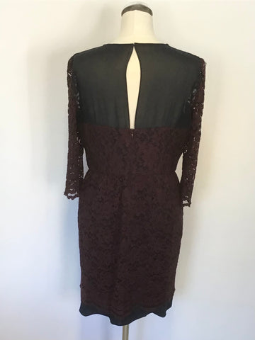 WHISTLES NAVY BLUE & BURGUNDY LACE OVERLAY DRESS SIZE 14