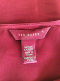TED BAKER DEEP RED SILK PLEATED TRIM SLEEVELESS TOP SIZE 4 UK 14