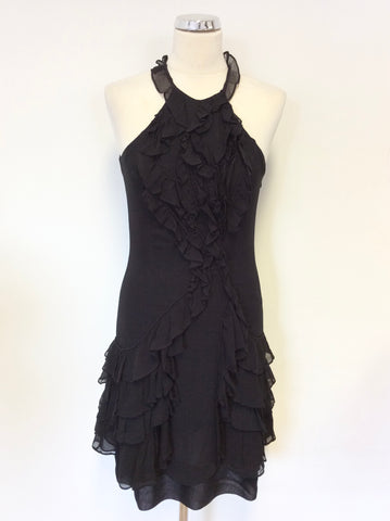 KAREN MILLEN BLACK SILK TIERED FRILL DRESS SIZE 10