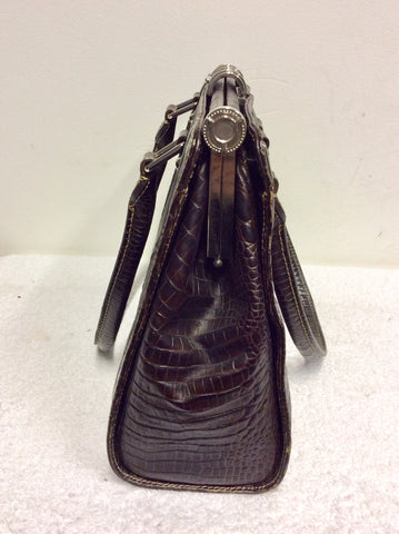HOBBS DARK BROWN LEATHER CROC DESIGN TOTE/ SHOULDER BAG