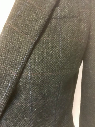 ZARA DARK GREEN & TAN TWEED LAMBSWOOL TYPE JACKET SIZE S