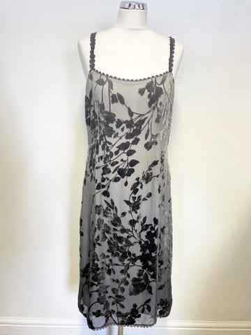 PHASE EIGHT GREY VELOUR FLORAL EMBOSSED LACE STRAP OCCASION DRESS SIZE 16