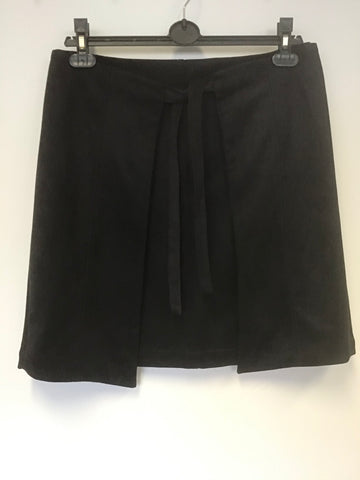 OLIVER BONAS BLACK FAUX SUEDE WRAP ACROSS FRONT MINI SKIRT SIZE 12