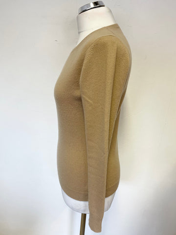 PURE COLLECTION CAMEL 100% CASHMERE ROUND NECK LONG SLEEVE JUMPER SIZE 10