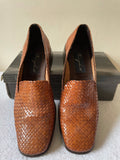 KINGSMILL TAN PLAITED WEAVE ITALIAN ALL LEATHER SLIP ON SHOES SIZE 7/40