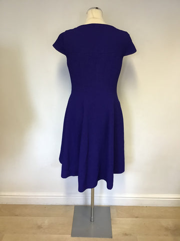 KAREN MILLEN BLUE CAP SLEEVE V NECKLINE SKATER DRESS SIZE 12