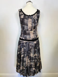 WHISTLES BLACK,GREY & BEIGE PRINT SILK FIT & FLARE SLEEVELESS DRESS SIZE 8