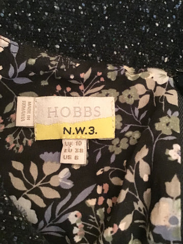 HOBBS NW3 DARK BLUE MARL WOOL & SILK BLEND SHORT SLEEVE DRESS SIZE 10