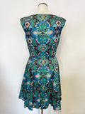 ALICE BY TEMPERLEY GREEN & BLUE PRINT COTTON FIT & FLARE DRESS SIZE 12