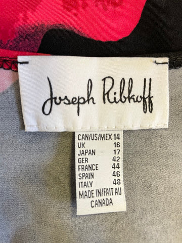 JOSEPH RIBKOFF BLACK & RED POPPY PRINT STRETCH JERSEY DRESS  SIZE 16
