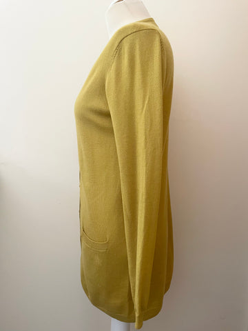 HOBBS MUSTARD 100% WOOL FINE KNIT LONG SLEEVE CARDIGAN SIZE 12