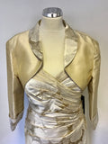 BRAND NEW MASCARA PALE GOLD & IVORY FLORAL PRINT PENCIL DRESS & BOLERO JACKET SIZE 18