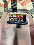 BODEN NAVY, CREAM & PINK CHECK 100% WOOL BRITISH TWEED MINI SKIRT SIZE 10P