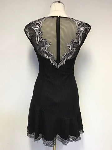 KAREN MILLEN BLACK & SILVER GREY EMBROIDERED SLEEVELESS  SPECIAL OCCASION DRESS SIZE 10
