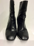 MARKS & SPENCER BLACK LEATHER & BROWN TORTOISE HEEL ANKLE BOOTS SIZE 7.5/40.5