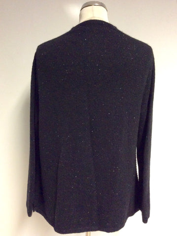 LUISA CERANO BLACK MARL MERINO WOOL CARDIGAN SIZE 14