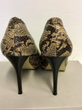 MARKS & SPENCER AUTOGRAPH BEIGE SNAKESKIN LEATHER PEEPTOE HEELS SIZE 3.5/36