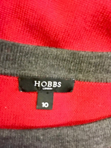 HOBBS RED,BLACK & GREY LONG SLEEVE SILK & CASHMERE BLEND KNIT DRESS SIZE 10