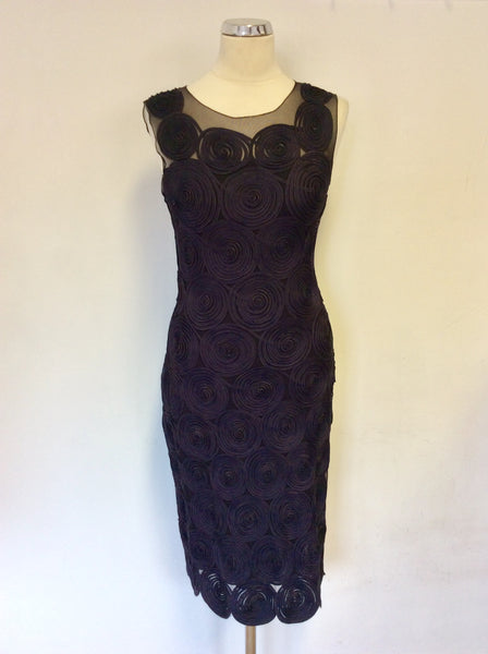 PHASE EIGHT AUBERGINE NET APPLIQUÉ OVERLAY PENCIL DRESS SIZE 10