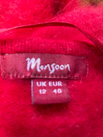 MONSOON RED ANGORO 3/4 SLEEVED BOLERO CARDIGAN SIZE 12