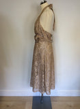 BRAND NEW DEBUT OYSTER BEIGE / NUDE LACE HALTERNECK MARILYN DRESS SIZE 12