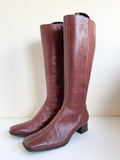ECCO CHESTNUT BROWN LEATHER KNEE LENGTH LOW HEEL BOOTS SIZE 5/38