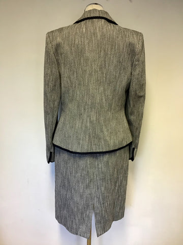 HOBBS NAVY BLUE & WHITE MARL SLEEVELESS PENCIL DRESS & JACKET SIZE 12