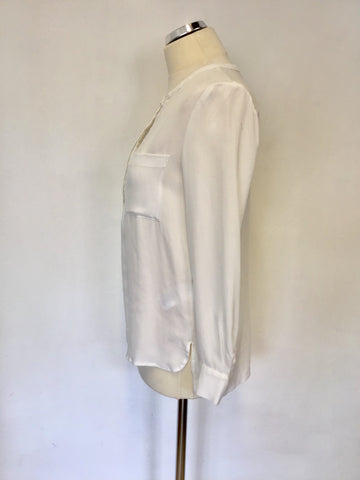 WHISTLES WHITE SILK COLLARLESS BLOUSE SIZE 10