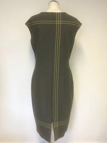 MARKS & SPENCER COLLECTION GREY & MUSTARD STRIPE SLEEVELESS SHIFT DRESS SIZE 14