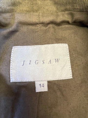JIGSAW OLIVE GREEN CORDUROY FITTED JACKET SIZE 14