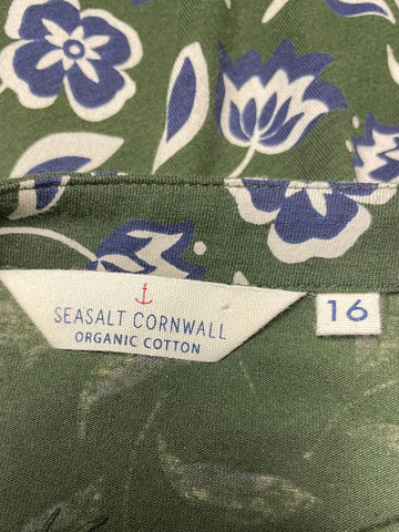 SEASALT CORNWALL TAMSIN GREEN FLORAL PRINT SHIFT DRESS SIZE 16