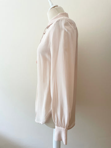 WRAP LONDON NUDE/ BLUSH SILK LONG SLEEVE BLOUSE SIZE 10
