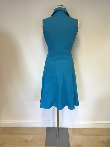 KAREN MILLEN TURQUOISE COTTON BLEND SLEEVELESS DRESS SIZE 10