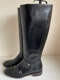 HOBBS BLACK LEATHER KNEE LENGTH BUCKLE TRIM LOW HEEL BOOTS SIZE 6/39