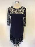 LAUREL DARK BLUE & WHITE FLORAL LACE DRESS & COAT SUIT SIZE 8