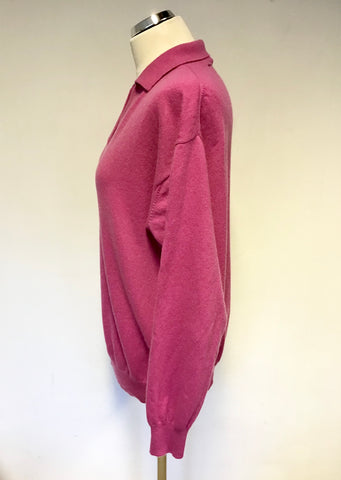THE CASHMERE CENTRE PINK 100% CASHMERE COLLARED V NECKLINE JUMPER SIZE XXL