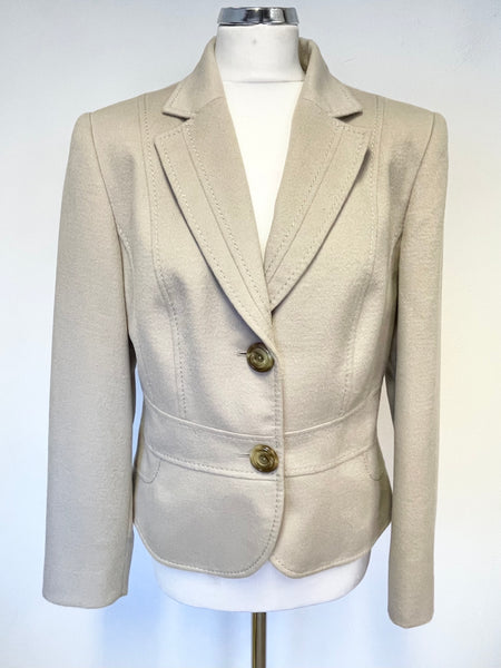 GERRY WEBER BEIGE WOOL BLEND SHORT FITTED JACKET SIZE 14
