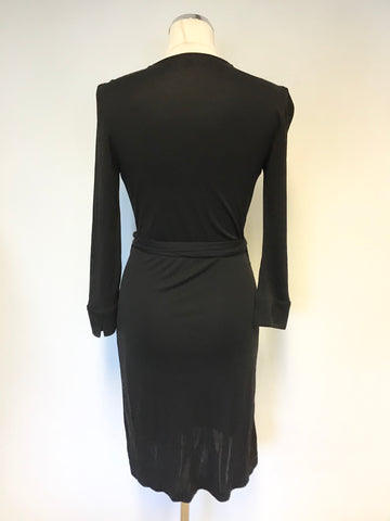 DIANE VON FURSTENBURG BLACK WRAP AROUND 3/4 SLEEVE DRESS SIZE 6 UK 10