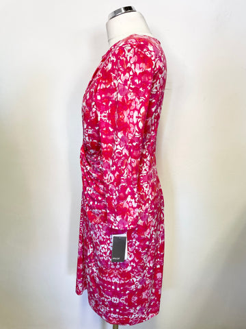 BRAND NEW MUSE PINK & WHITE PRINT 3/4 SLEEVE STRETCH JERSEY PENCIL DRESS SIZE 16