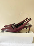 GINA BURGUNDY LEATHER BUCKLE TRIM STRAP SLINGBACK HEELS SIZE 7/40