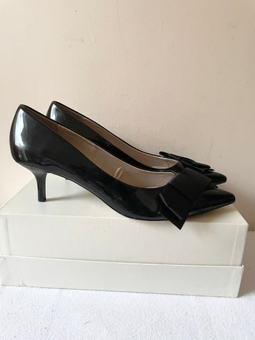BRAND NEW ZARA BLACK PATENT BOW TRIM KITTEN HEELS SIZE 7/40